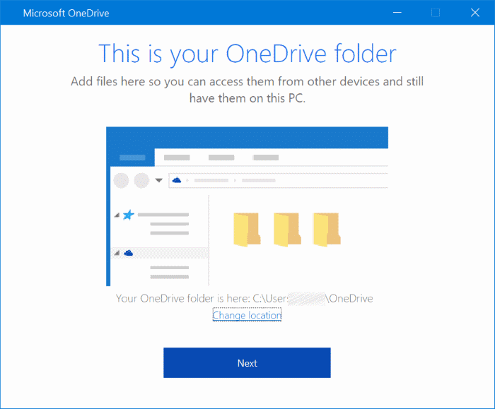 Votre dossier OneDrive ne peut pas être créé à l'emplacement que vous avez sélectionné pic5