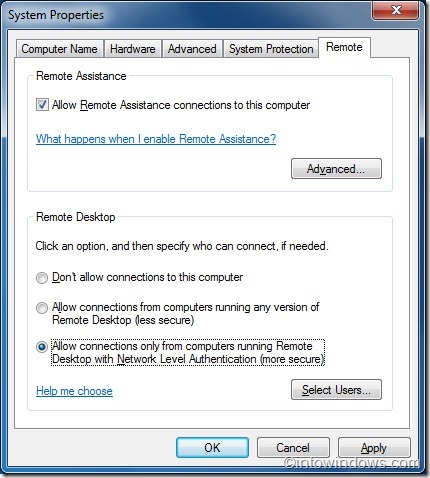 Activer la connexion Bureau à distance dans Windows 7
