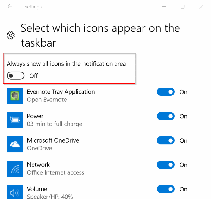zone d'icône de la zone de notification non masquée dans Windows 10 pic4