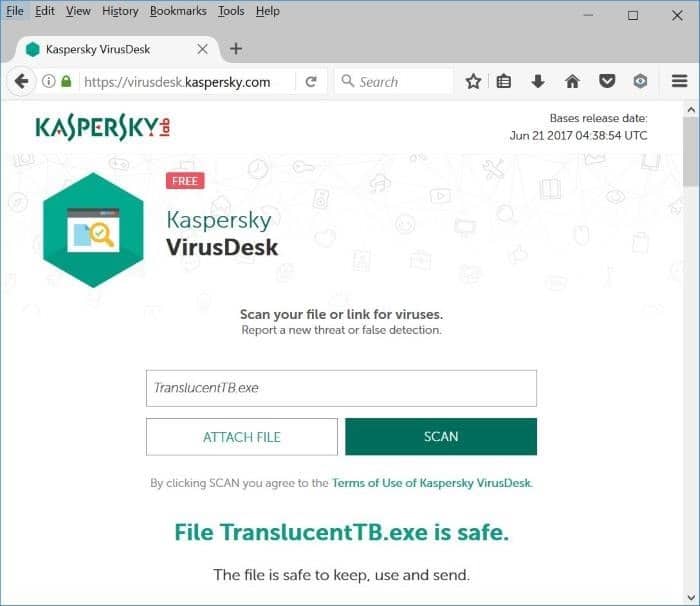 kaspersky virusdesk analyse les fichiers en ligne à l'aide de kaspersky pic2