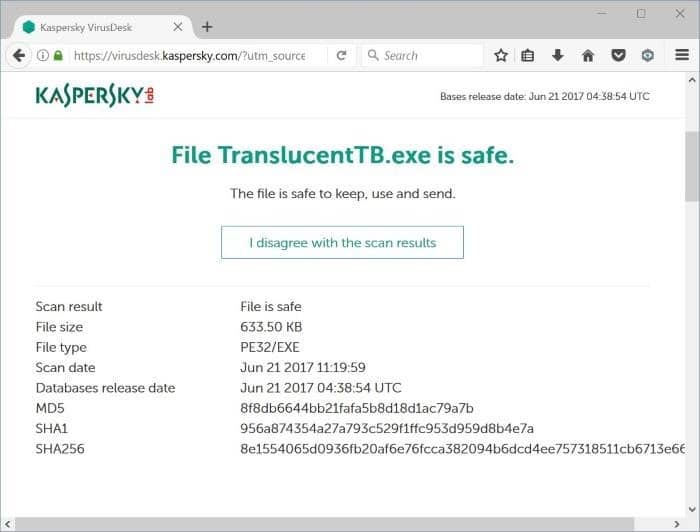kaspersky virusdesk analyse les fichiers en ligne à l'aide de kaspersky pic3