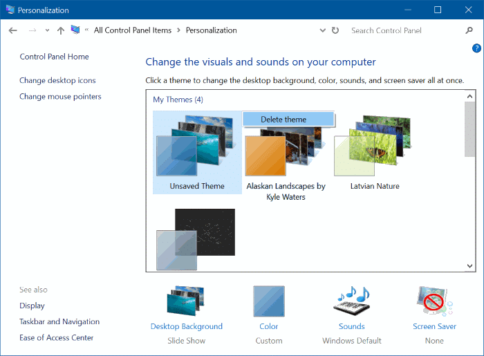 supprimer des thèmes dans Windows 10 pic3