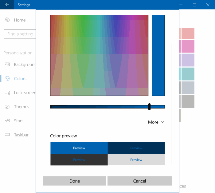 définir une couleur personnalisée pour la barre des tâches et la barre de titre Windows 10 pic2