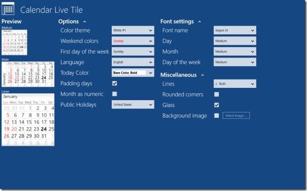 Obtenir l'écran de démarrage de la vignette du calendrier en direct de Windows 8.1