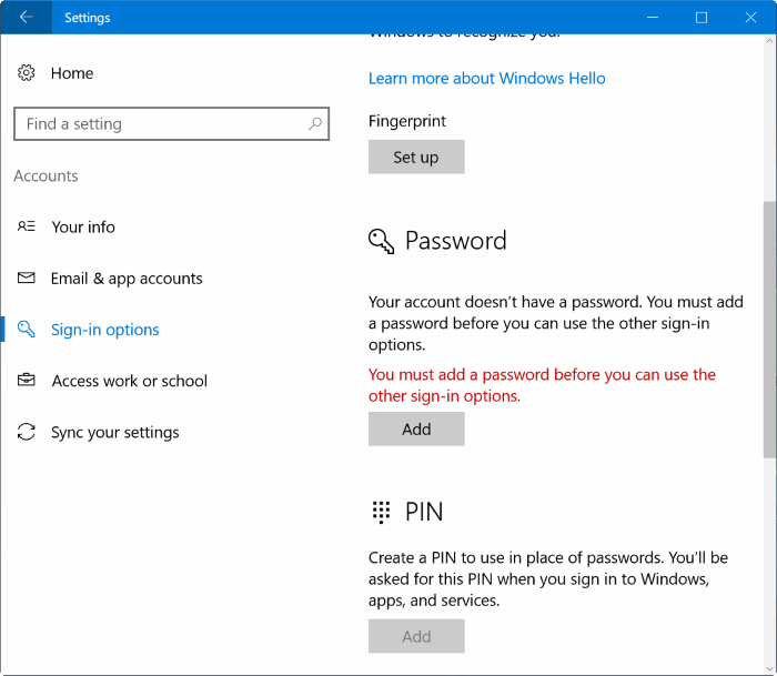 Supprimer le mot de passe du compte utilisateur dans Windows 10 pic5