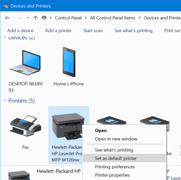 définir l'imprimante par défaut dans windows 10 pic5