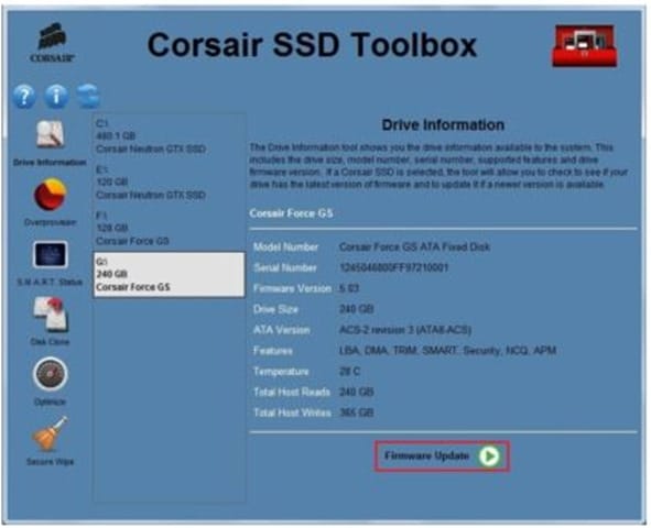 Mettre à jour le micrologiciel Corsair SSD Step1