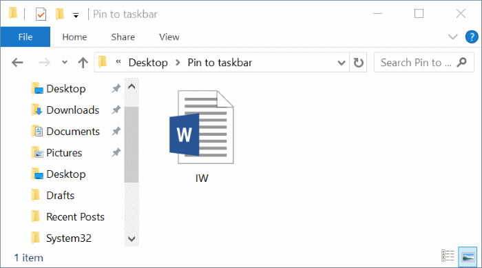ajouter n'importe quel fichier à la barre des tâches de Windows 10 pic1