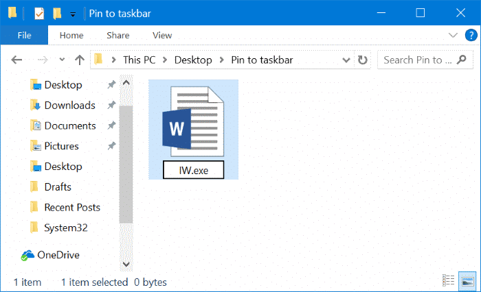 épingler n'importe quel fichier à la barre des tâches Windows 10 pic3
