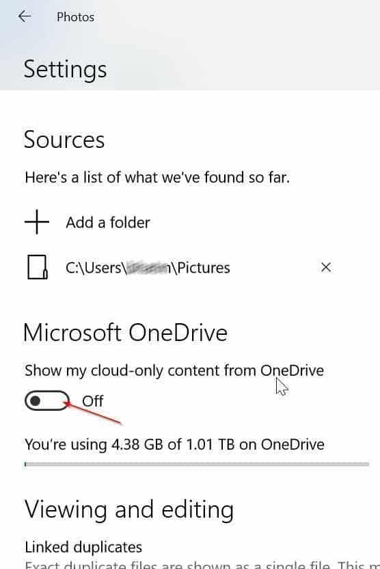 afficher ou masquer les images Onedrive dans l'application Photos dans Windows 10 pic2