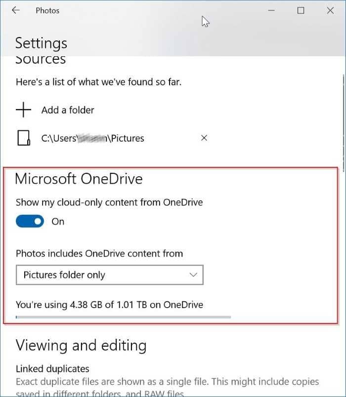 afficher ou masquer les images OneDrive dans l'application Photos dans Windows 10 pic3