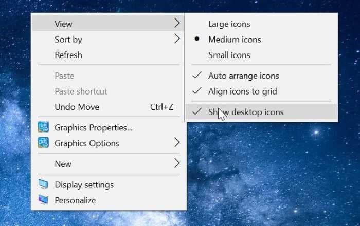 icônes de bureau manquantes dans Windows 10 pic1