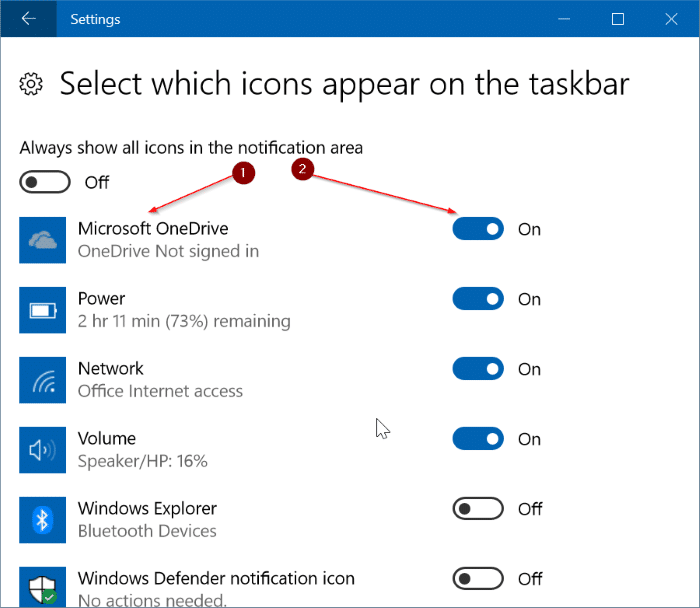icône onedrive manquante dans la barre des tâches de Windows 10 pic3