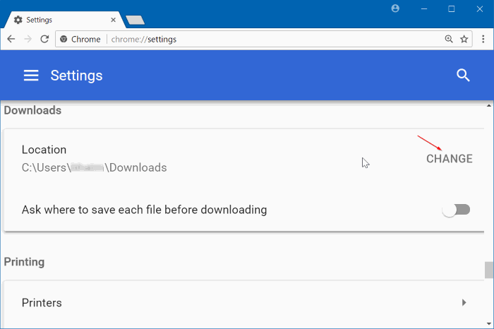 changer le dossier de téléchargement par défaut dans le navigateur Google Chrome pic2