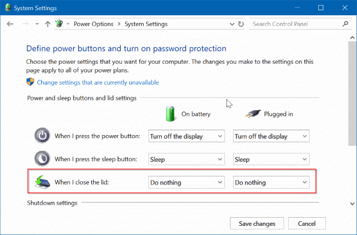 empêcher l'ordinateur portable de démarrer lors de l'ouverture du couvercle dans Windows 10 pic3