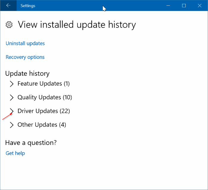 afficher les mises à jour de pilotes récemment installées dans Windows 10 pic2