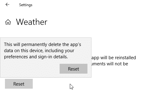 réinitialiser ou réinstaller l'application Météo dans Windows 10 pic3