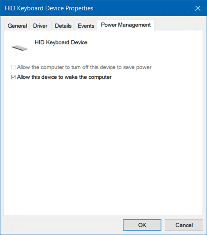 réveiller le PC de l'état de veille à l'aide du clavier et de la souris dans Windows 10 pic1