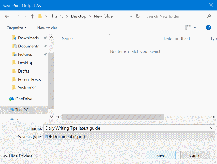 enregistrer les e-mails au format PDF dans Windows 10 pic3