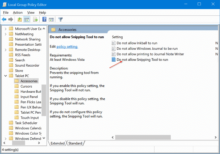activer ou désactiver l'outil de capture dans Windows 10 pic2