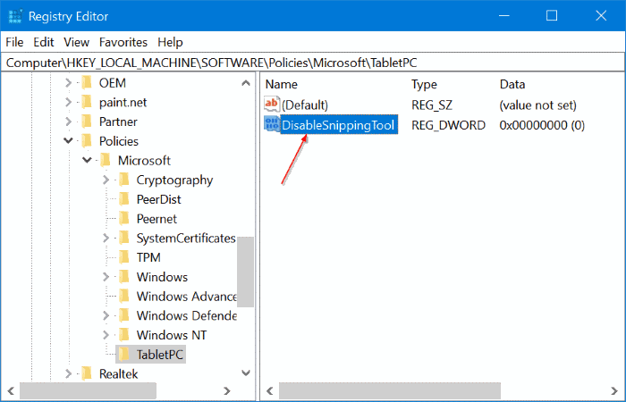 activer ou désactiver l'outil de capture dans Windows 10 pic6