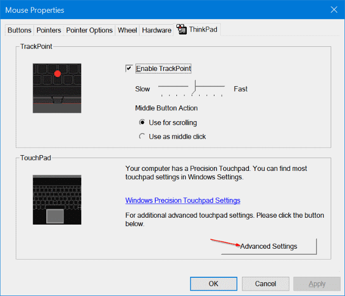 activer le pavé tactile de précision sur n'importe quelle image d'ordinateur portable Windows 101