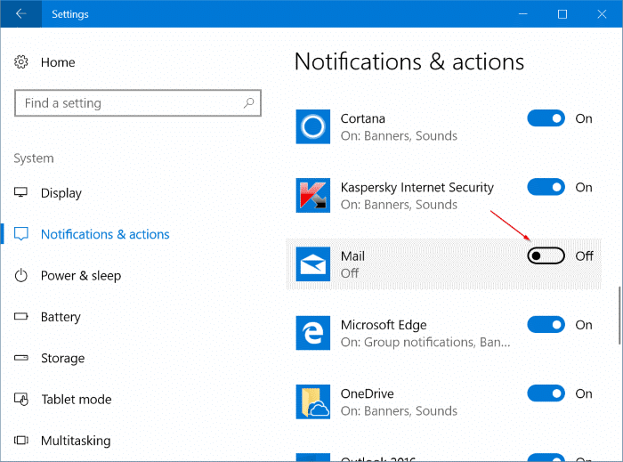 désactiver les notifications pour des applications spécifiques dans Windows 10 pic2