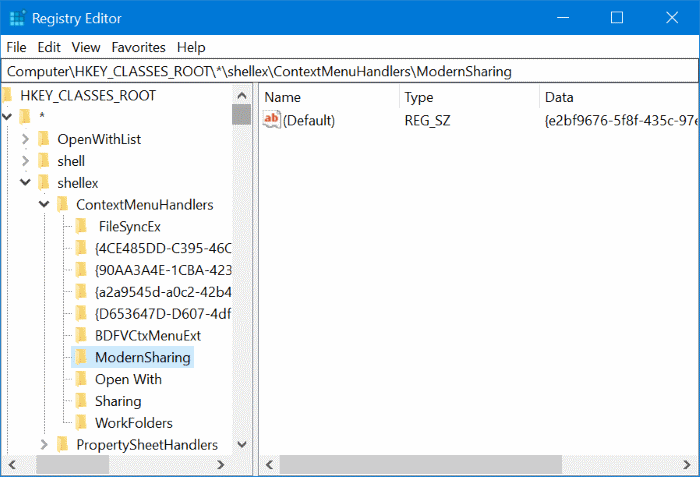 Supprimer le partage du menu contextuel dans Windows 10 pic1