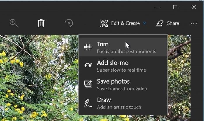 couper des fichiers vidéo dans Windows 10 à l'aide de l'application pic2 Photos