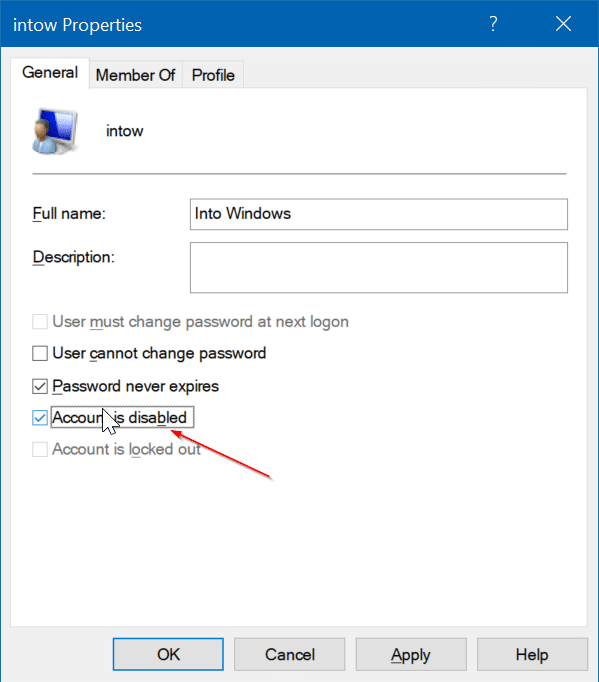 activer ou désactiver le compte d'utilisateur dans Windows 10 pic4