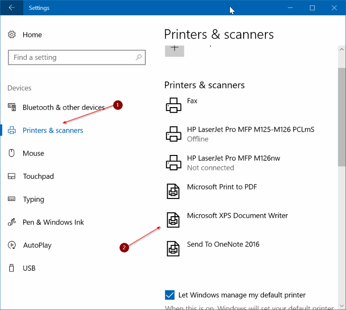 supprimer Microsoft XPS Document Writer de Windows 10 pic1