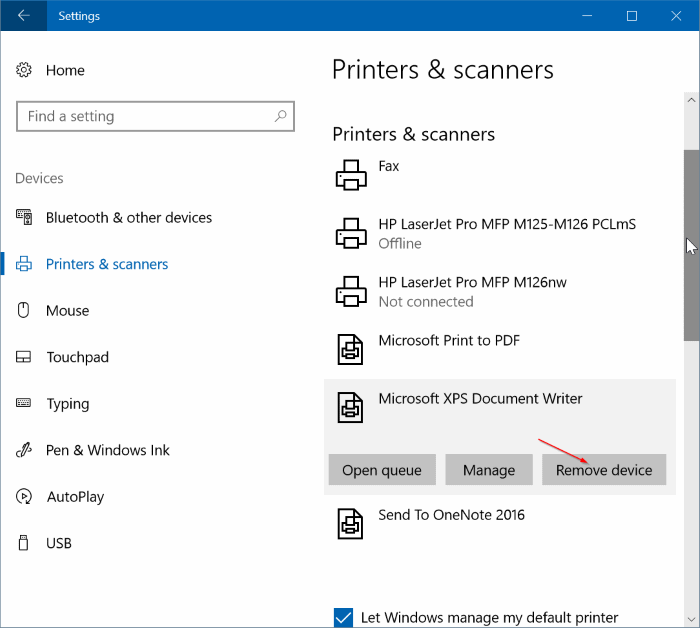 supprimer Microsoft XPS Document Writer de Windows 10 pic2