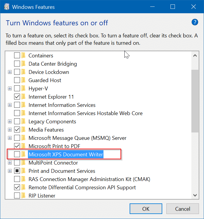 supprimer Microsoft XPS Document Writer de Windows 10 pic6