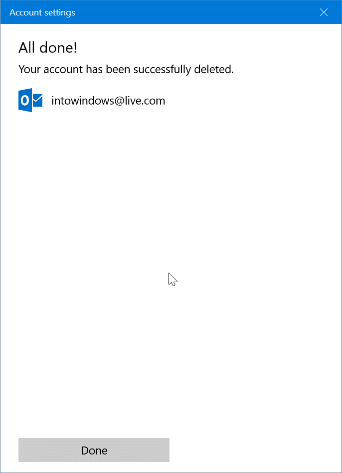 supprimer un compte de messagerie de l'application Mail dans Windows 10 pic9