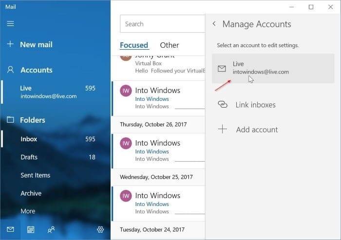 supprimer un compte de messagerie de l'application Mail dans Windows 10 pic7
