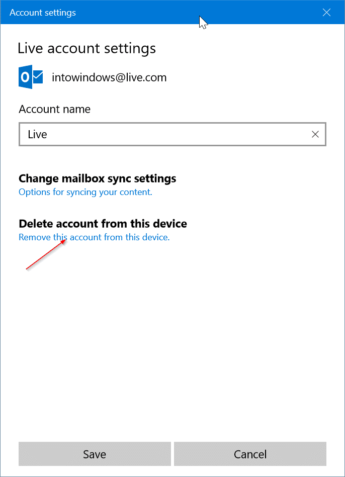 supprimer un compte de messagerie de l'application Mail dans Windows 10 pic2
