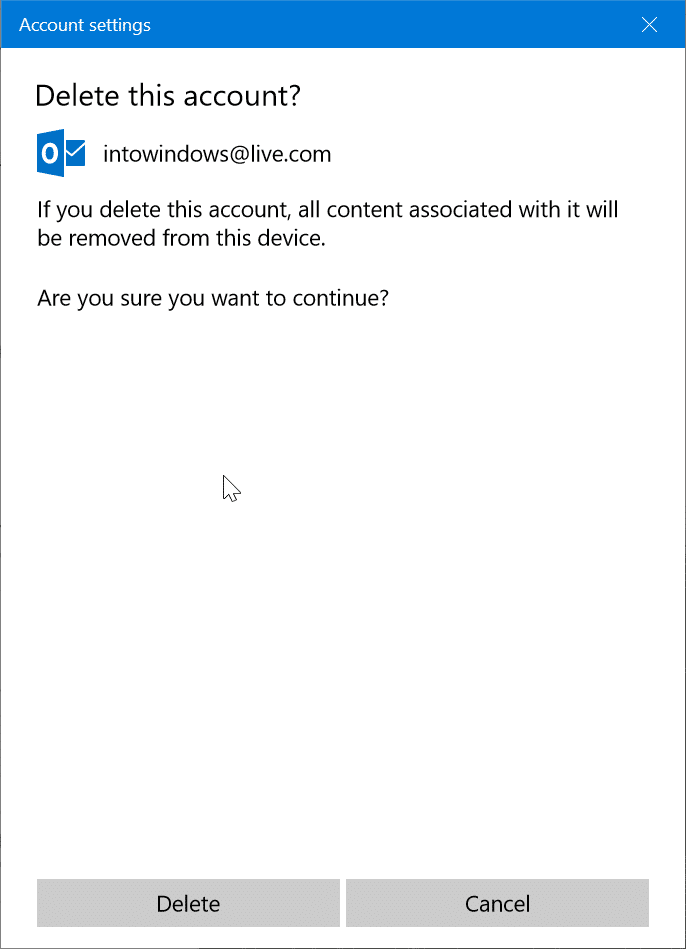 supprimer un compte de messagerie de l'application Mail dans Windows 10 pic3