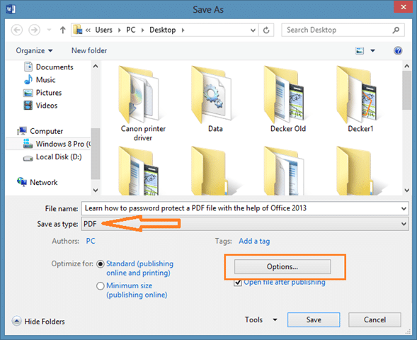 Mot de passe protéger le fichier PDF à l'aide d'Office 2013 Step3