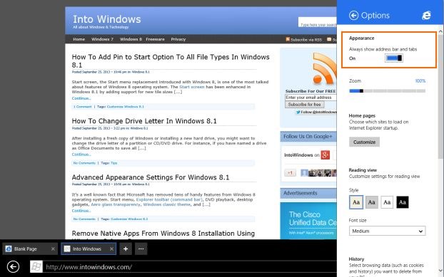 Toujours afficher la barre d'adresse et les onglets dans Internet Explorer 11 Étape 3