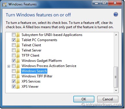 Désactivez la fonction de recherche dans Windows 7 étape 5
