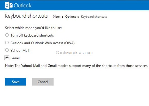 Utilisez les raccourcis clavier Gmail dans Outlook.com Étape 1