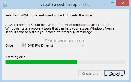 Créez un CD ou un DVD de récupération du système Windows 8 Étape 6