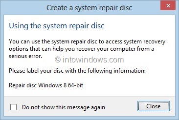 Créez un CD ou un DVD de récupération du système Windows 8 Step7