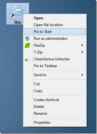 Épinglez la commande d'exécution à l'écran de démarrage dans Windows 8 Step7