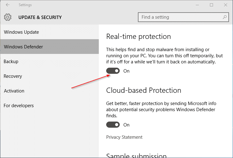 Activez ou désactivez la protection en temps réel de Windows Defender dans Windows 10 pic3