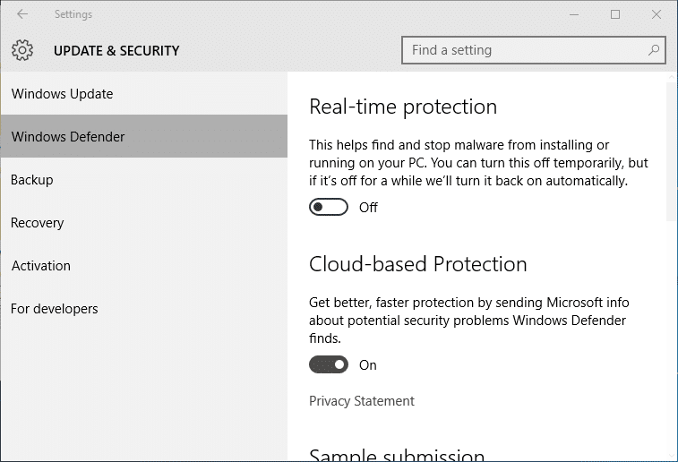 Activez ou désactivez la protection en temps réel de Windows Defender dans Windows 10 pic4