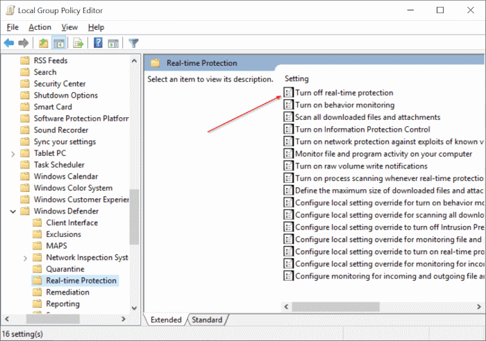 Activer ou désactiver la protection en temps réel de Windows Defender Windows 10 pic2