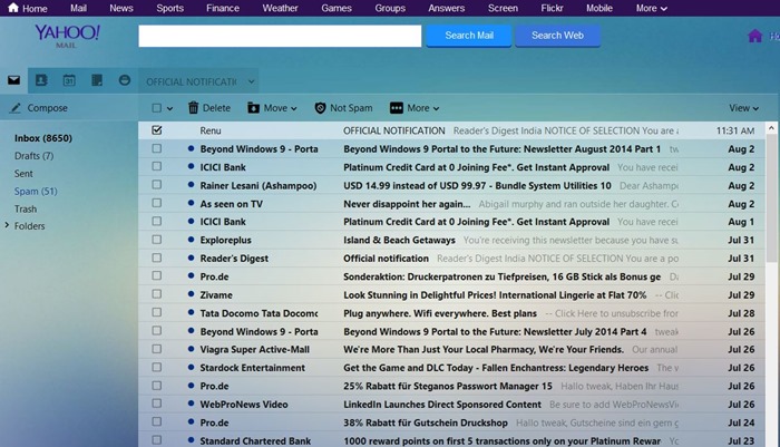 Personnalisation de Yahoo Mail