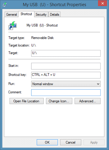 Créer un raccourci clavier pour ouvrir le lecteur USB dans Windows step7