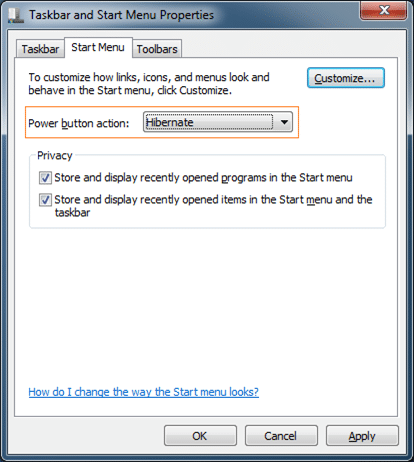 Définir l'hibernation par défaut sur l'écran de démarrage de Windows 7, étape 2